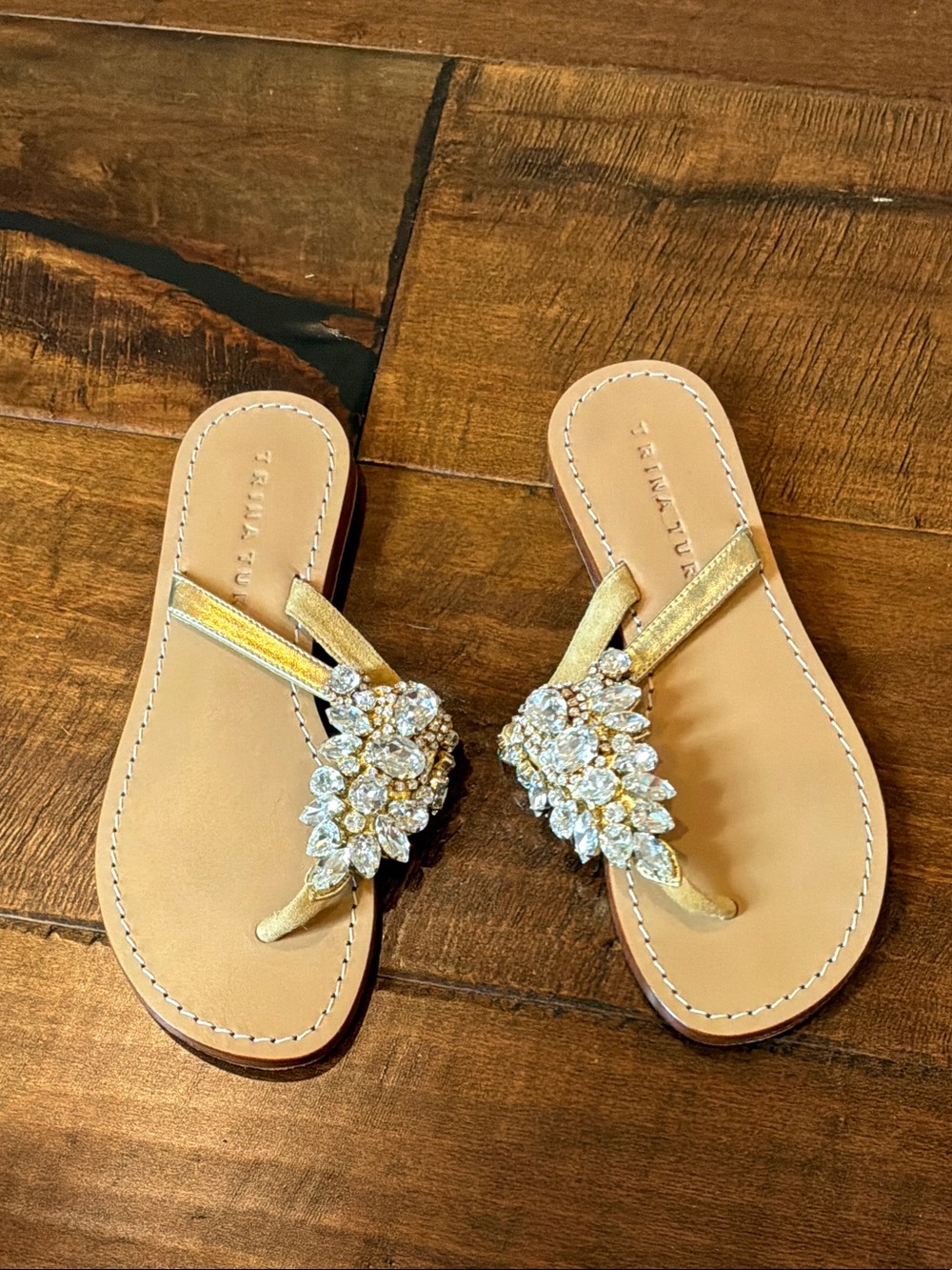 Trina Turk Gold Jeweled Thong Sandals